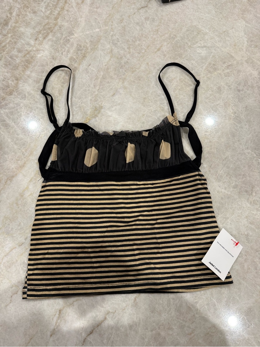 Jaded London Black and Tan Striped Polka-Dot Spaghetti Strap Tank